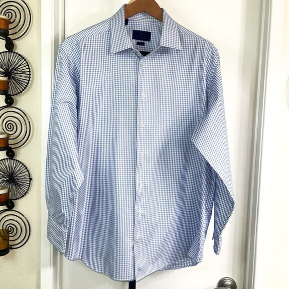 David Donahue Other - David Donahue Mens Regular Fit Dress Shirt - Blue White Plaid, Size 18 34/35